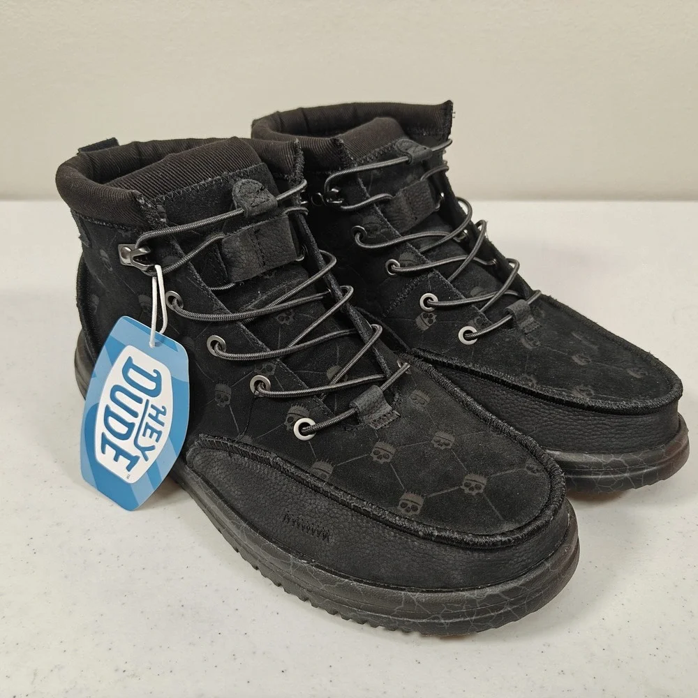 Hey Dude x Jelly Roll Bradley Suede Boots Men's Size 10 Black Skull Print